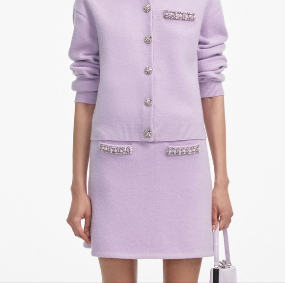 Self-portrait Lilac Crystal Trim Knit Skirt